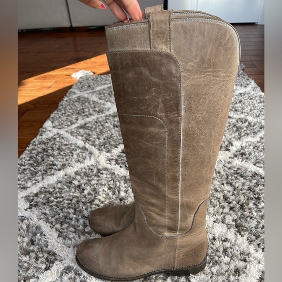 Frye Paige Tall Riding Boot: Tan Burnished Leather-77534 - Picture 5 of 10